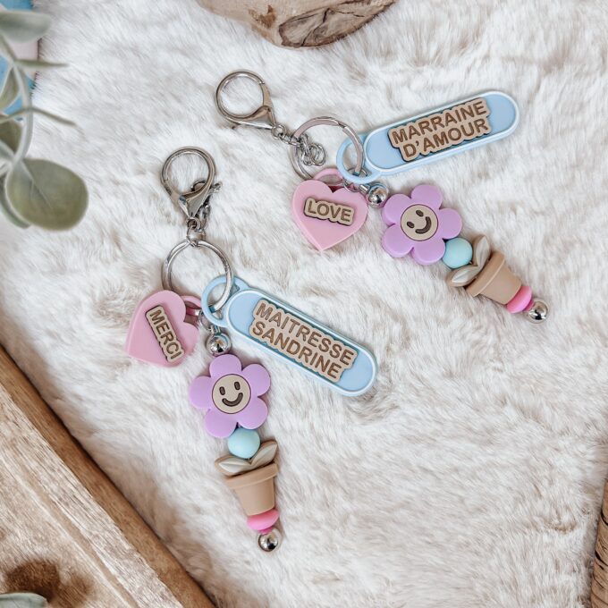 Porte clés 3D + fleur