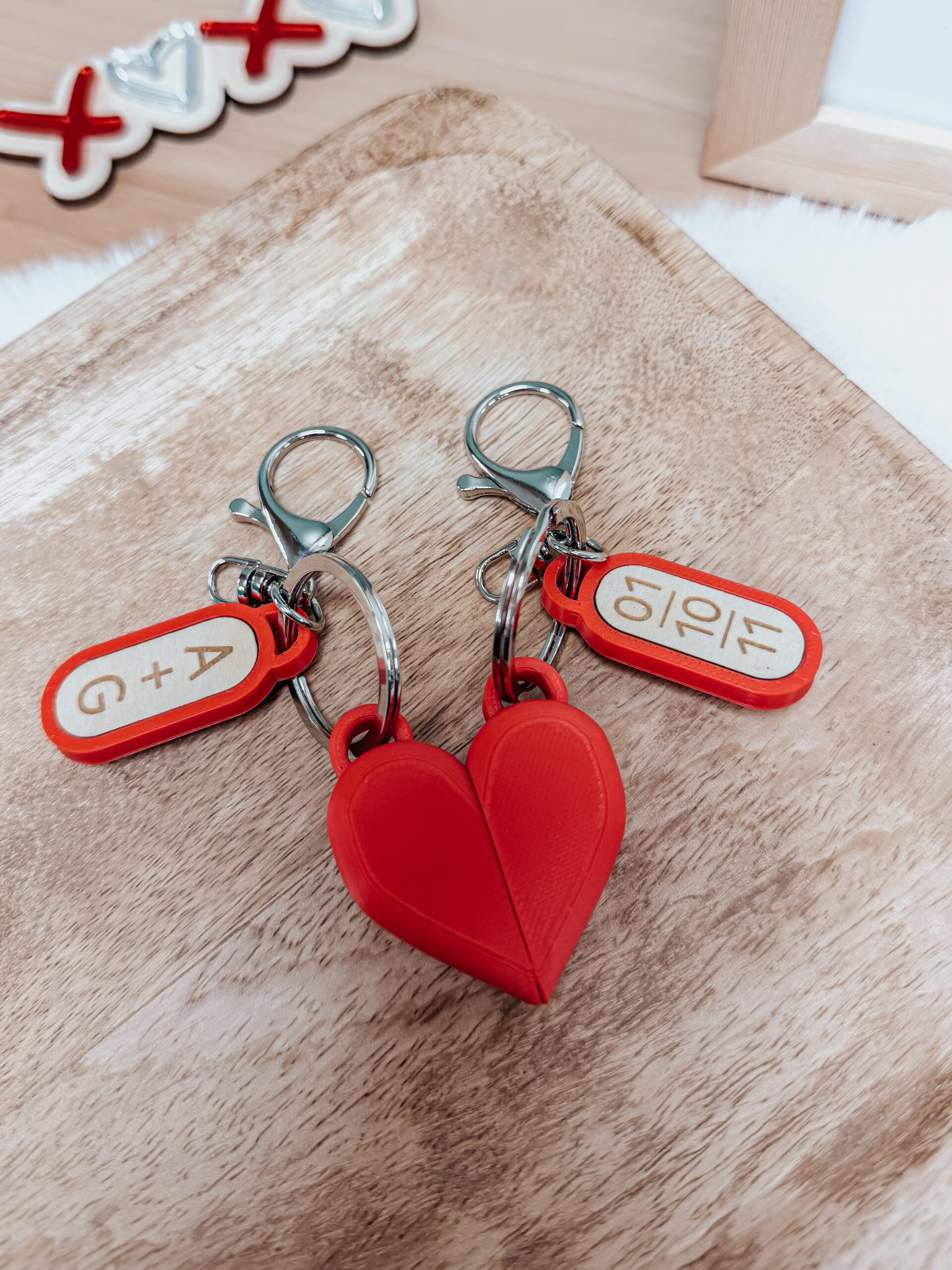 Porte clés cœur duo